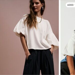 NWT Free People Blossom white puff sleeve  Tee Sz L